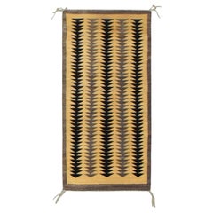 Folk Art Ochre and Black Wool Hand-Woven Rug 2'6''x5'