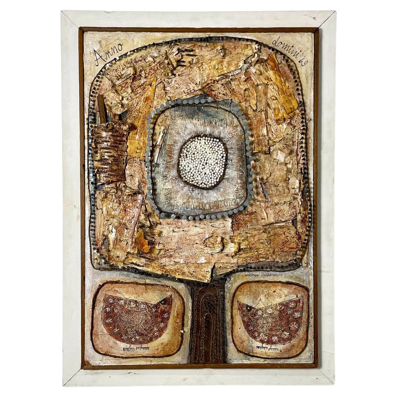 Folk Art Organic Mixed Media Wall Art Sculpture by Wilma Halliburton, 1969 For Sale