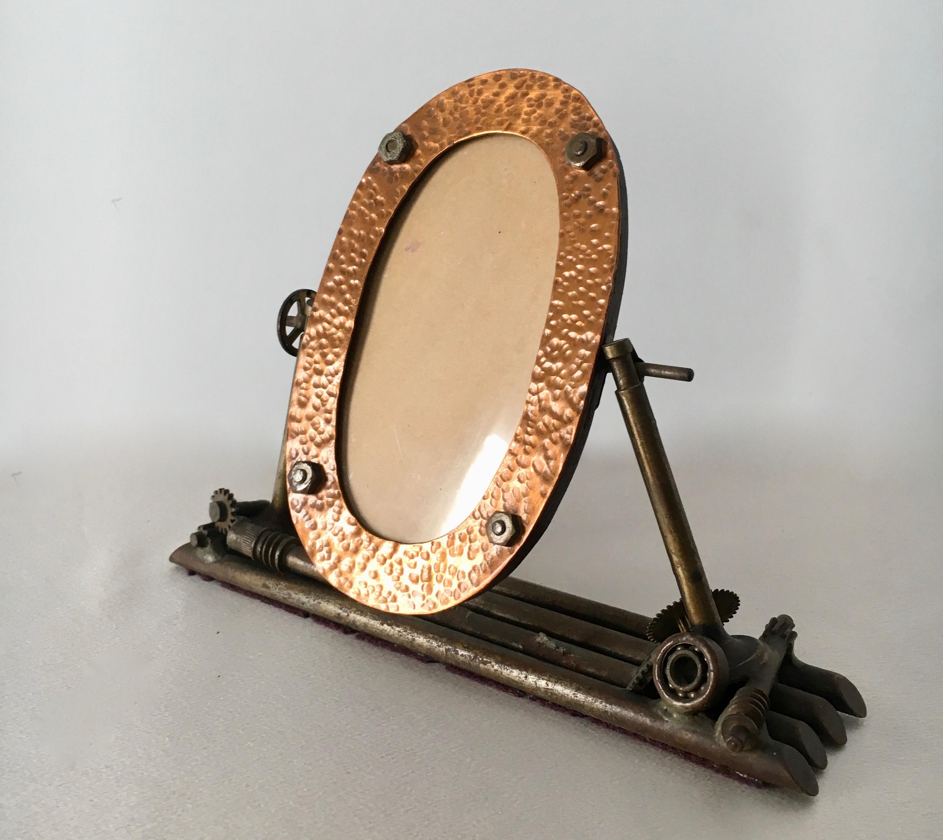 Folk Art Oval Copper Picture Frame, 1934 In Good Condition In Los Angeles, CA