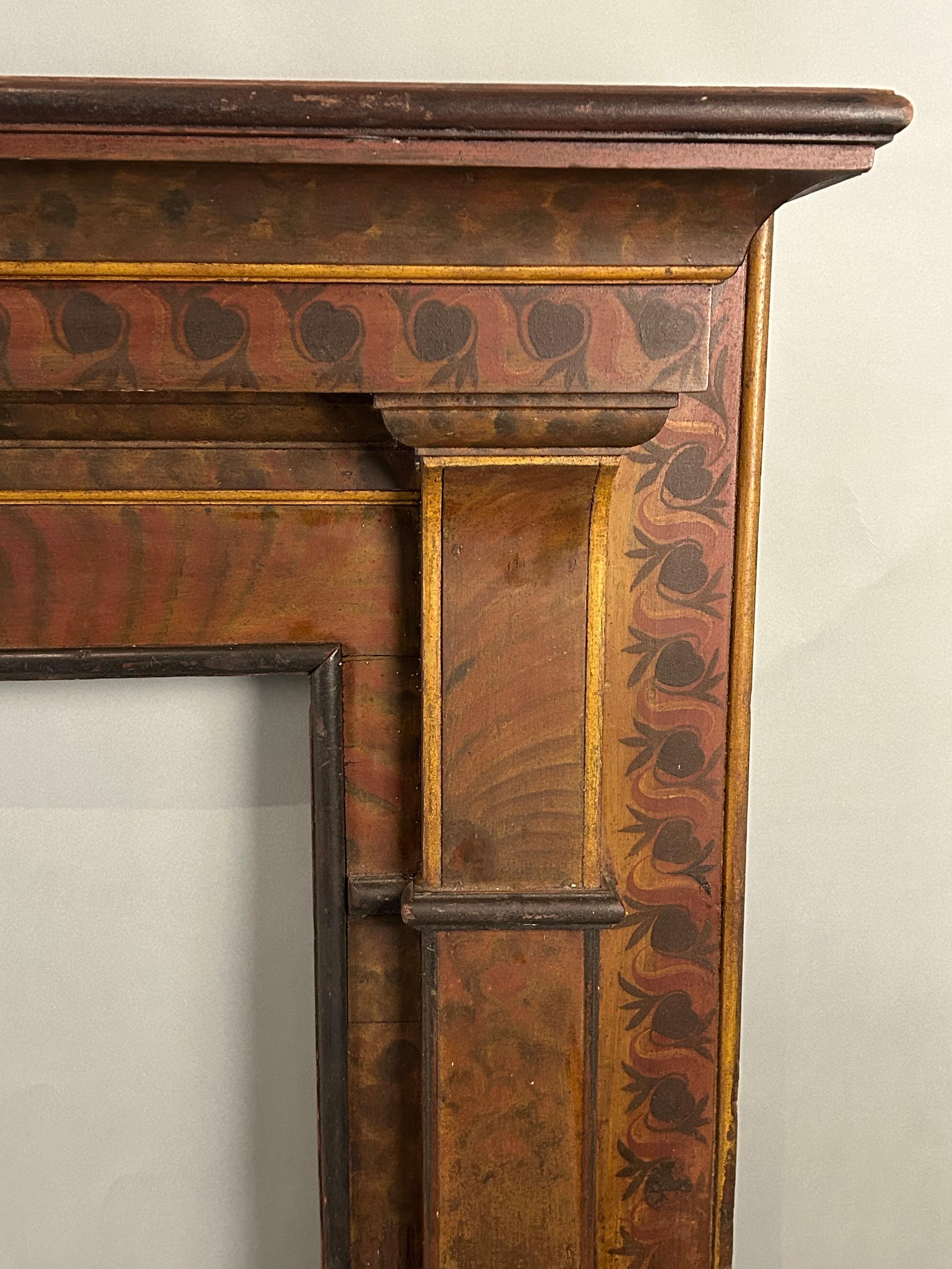 Repisa de chimenea decorada con pintura de arte popular colonial estadounidense en venta