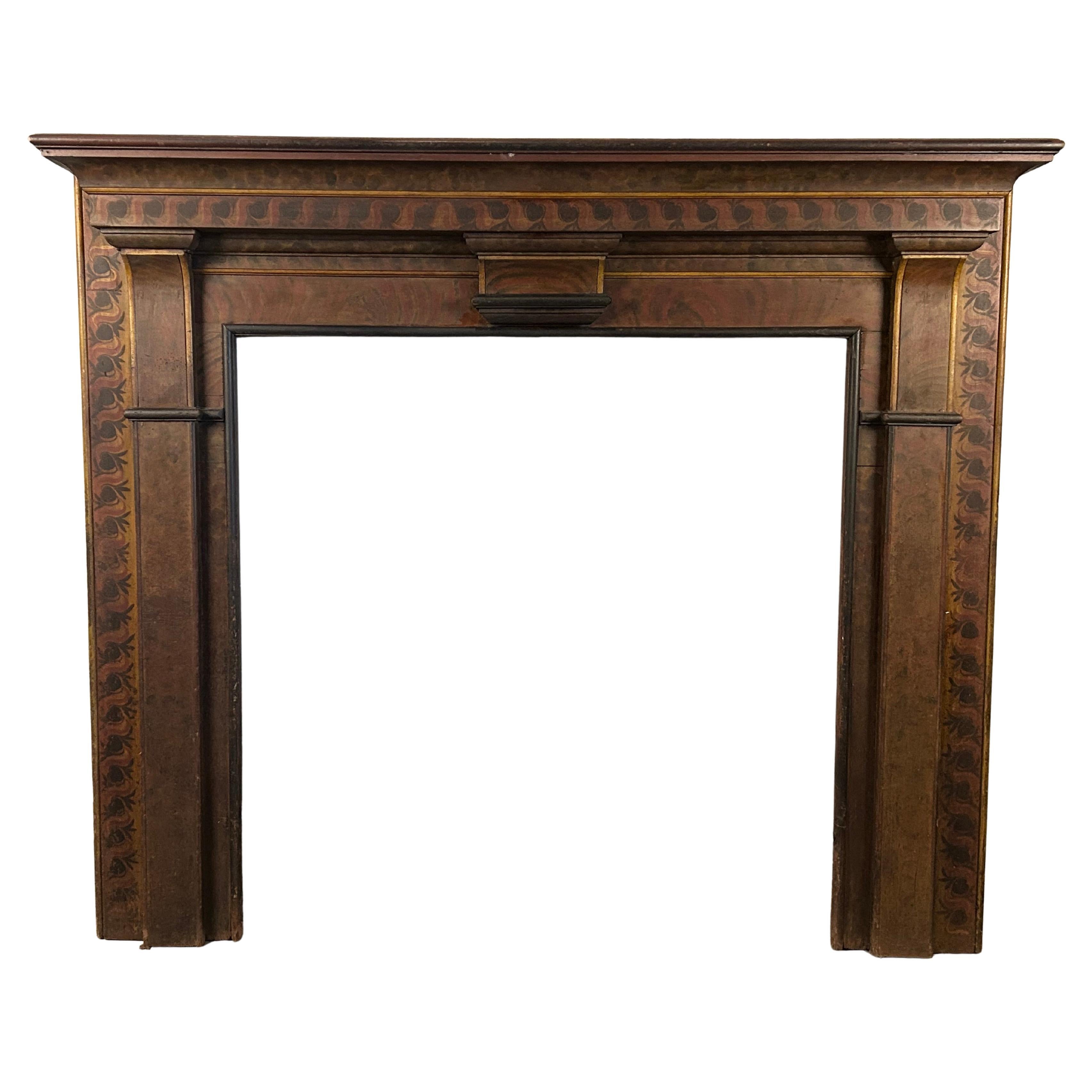 Folk Art Paint Decorated Fireplace Mantel