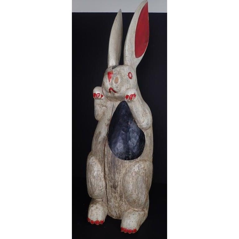 Folk Art Painted and Carved Wood Rabbit. Painted and Carved wood folk art sculpted rabbit (HARE).
In the manner of Felipe Archuleta.