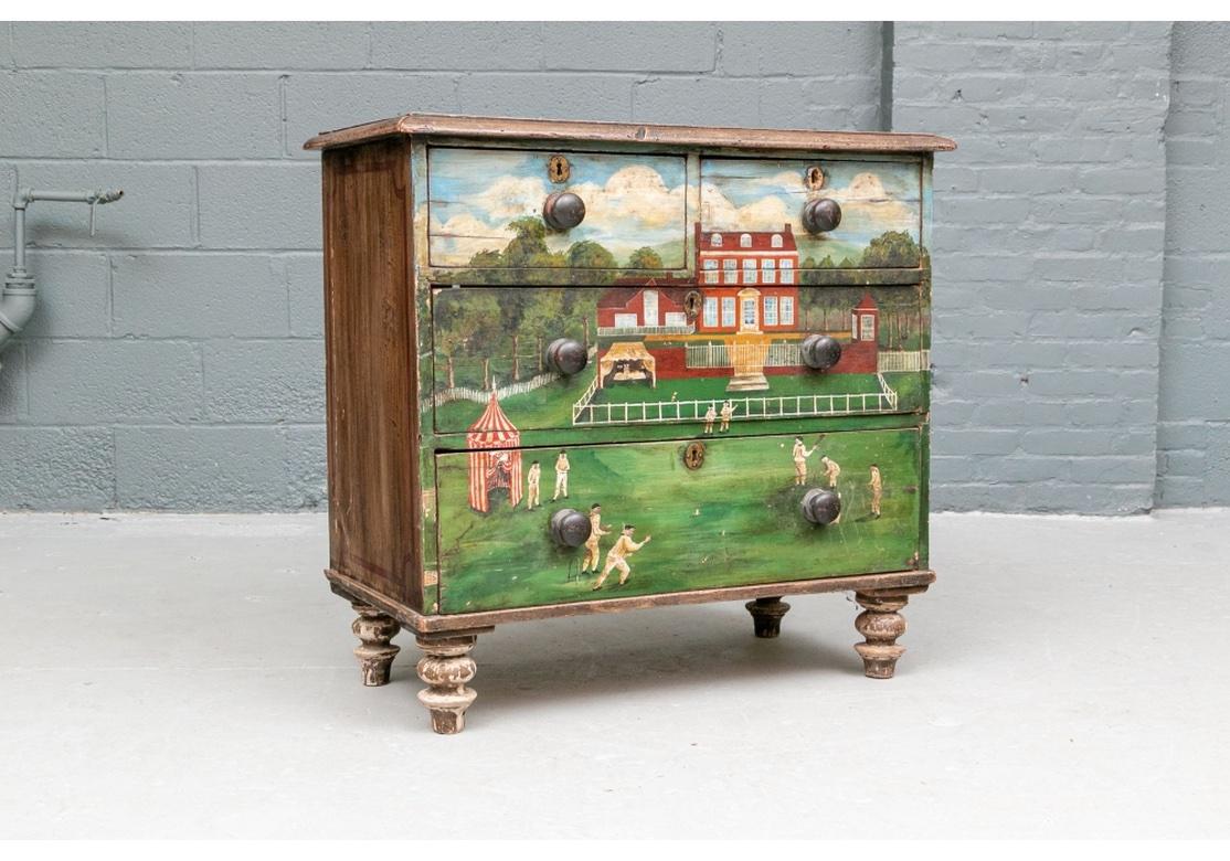 19th Century Folk Art Painted Antique Chest of Drawers