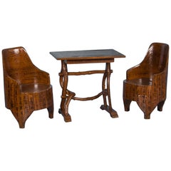Folk Art Painted Antique Swedish Table and Chairs
