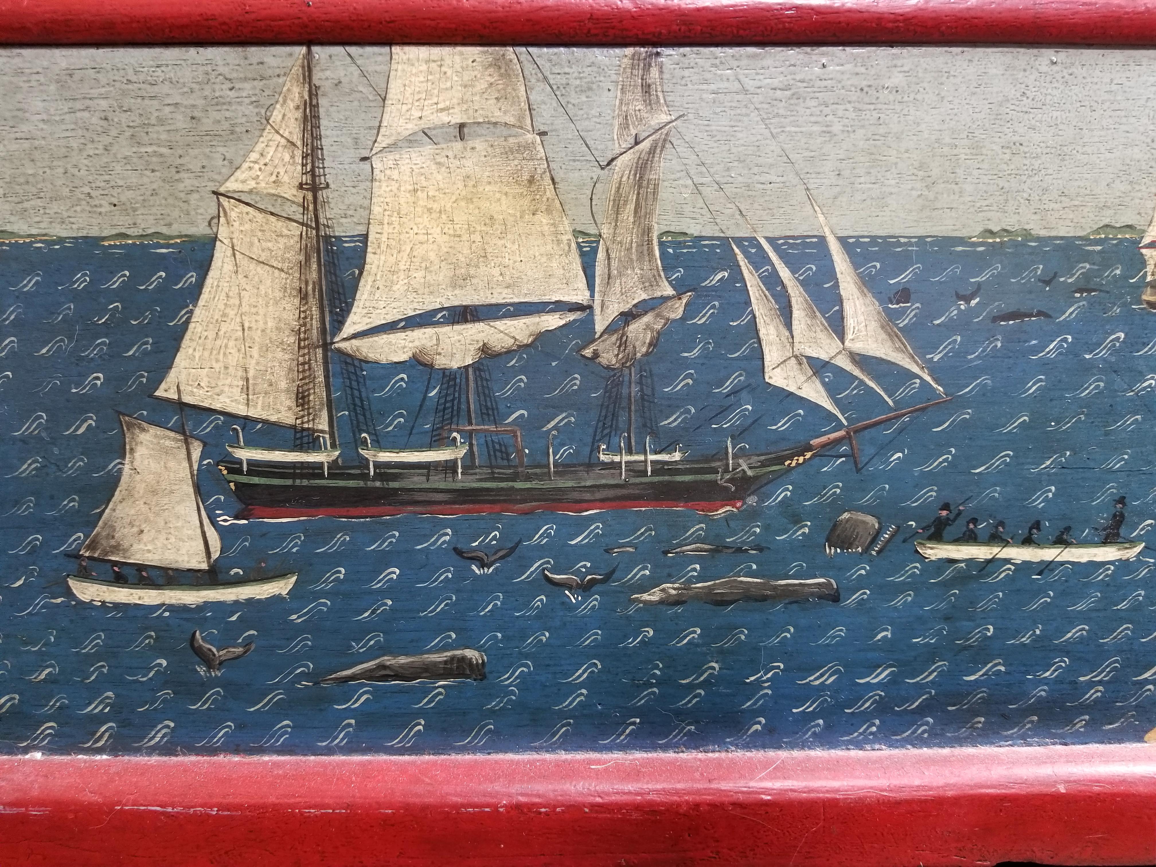 Edwin Nagel Folk Art Painted Casket Coffee Table New England Maritime Motif  5