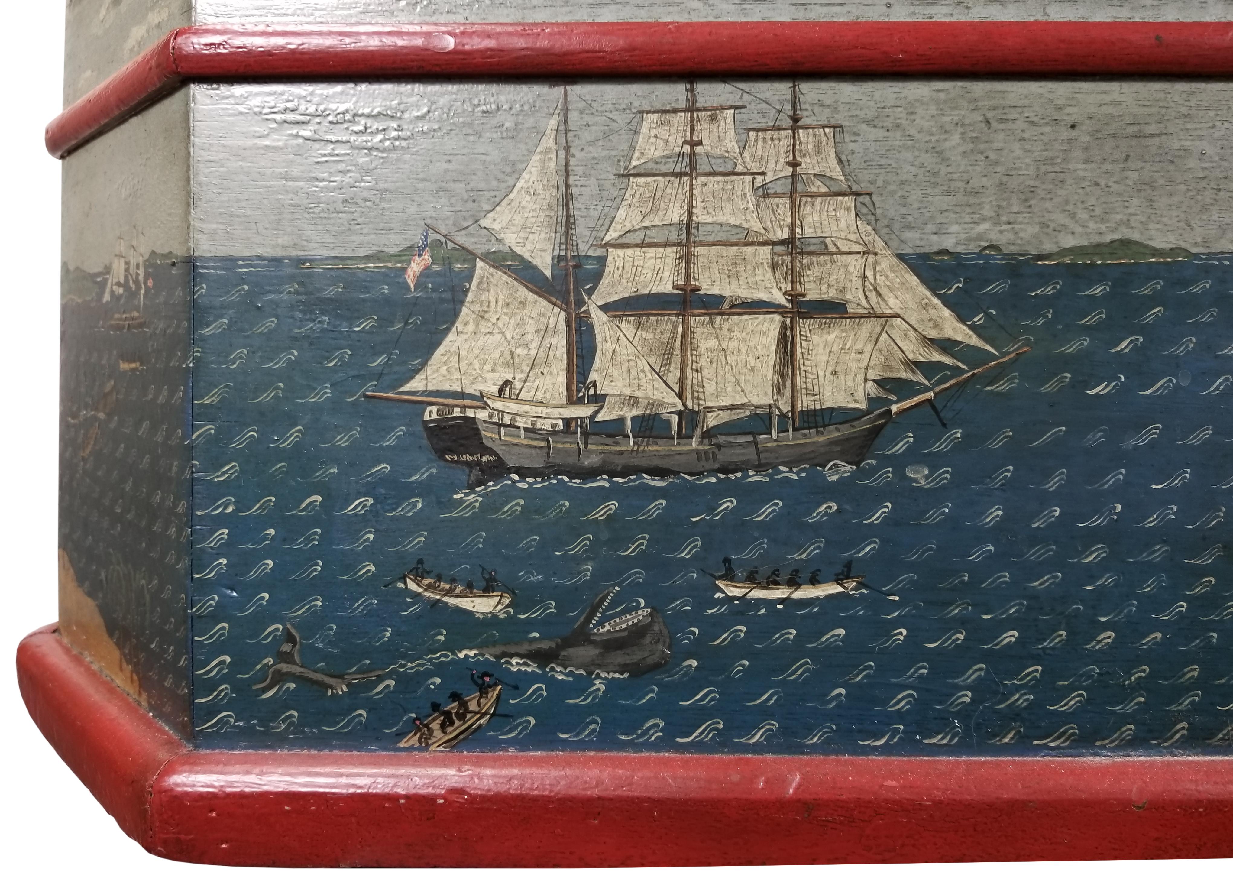 Edwin Nagel Folk Art Painted Casket Coffee Table New England Maritime Motif  7