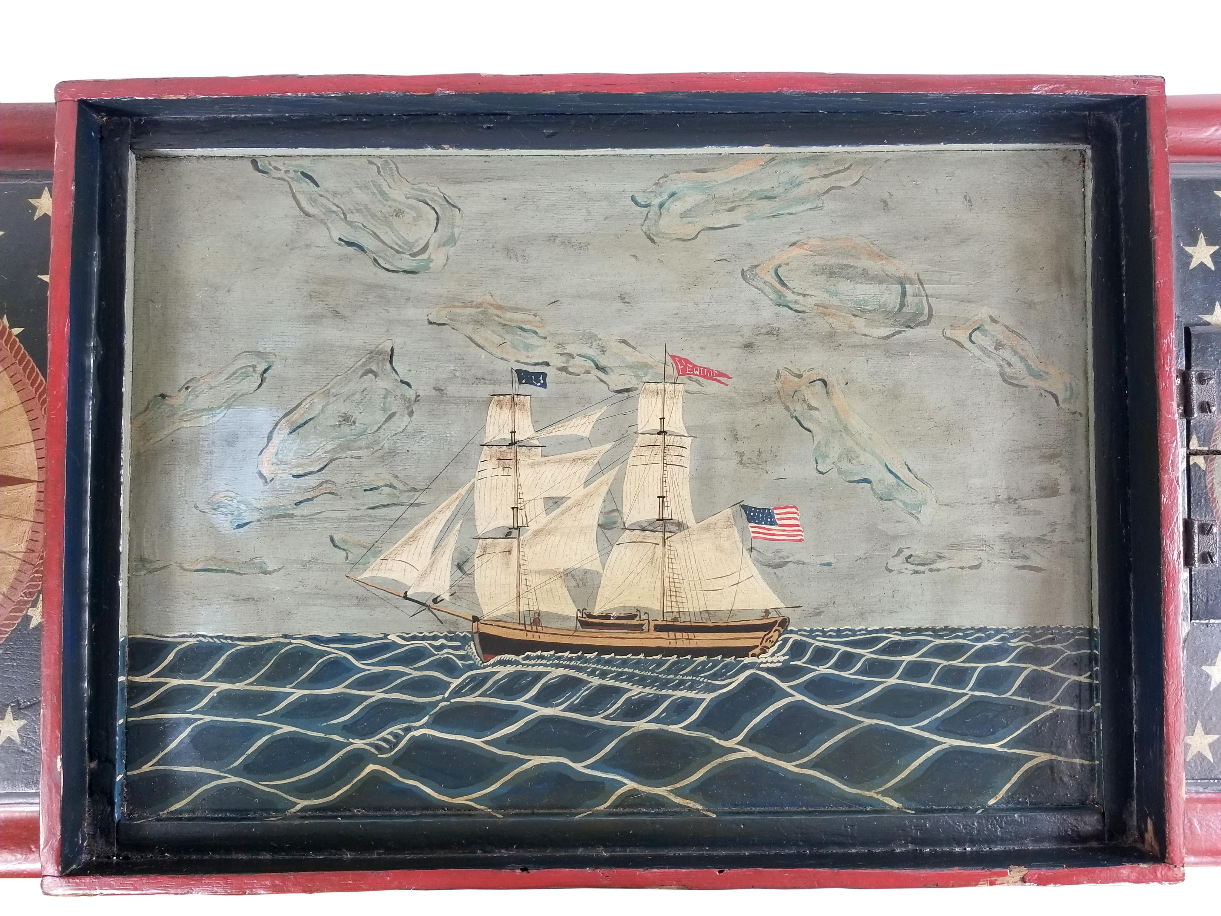 Edwin Nagel Folk Art Painted Casket Coffee Table New England Maritime Motif  9
