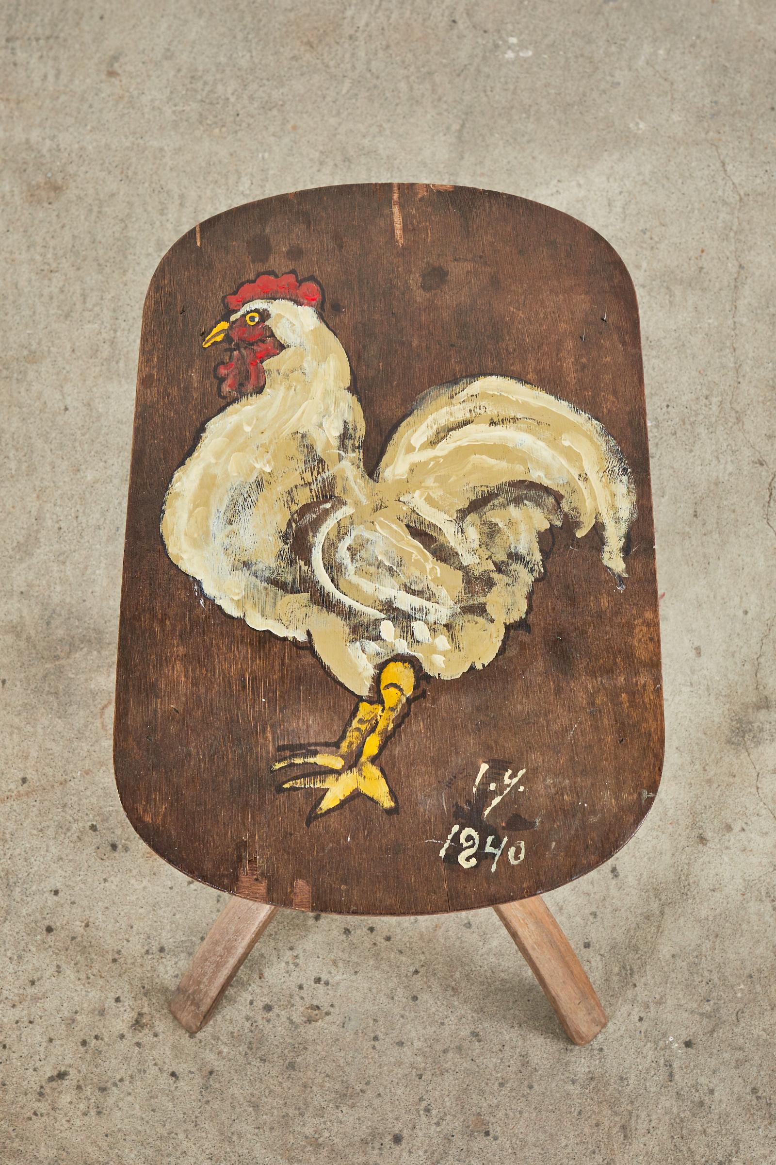20ième siècle Table à boissons en forme de poulet peinte en style Folk Art par Ira Yeager en vente