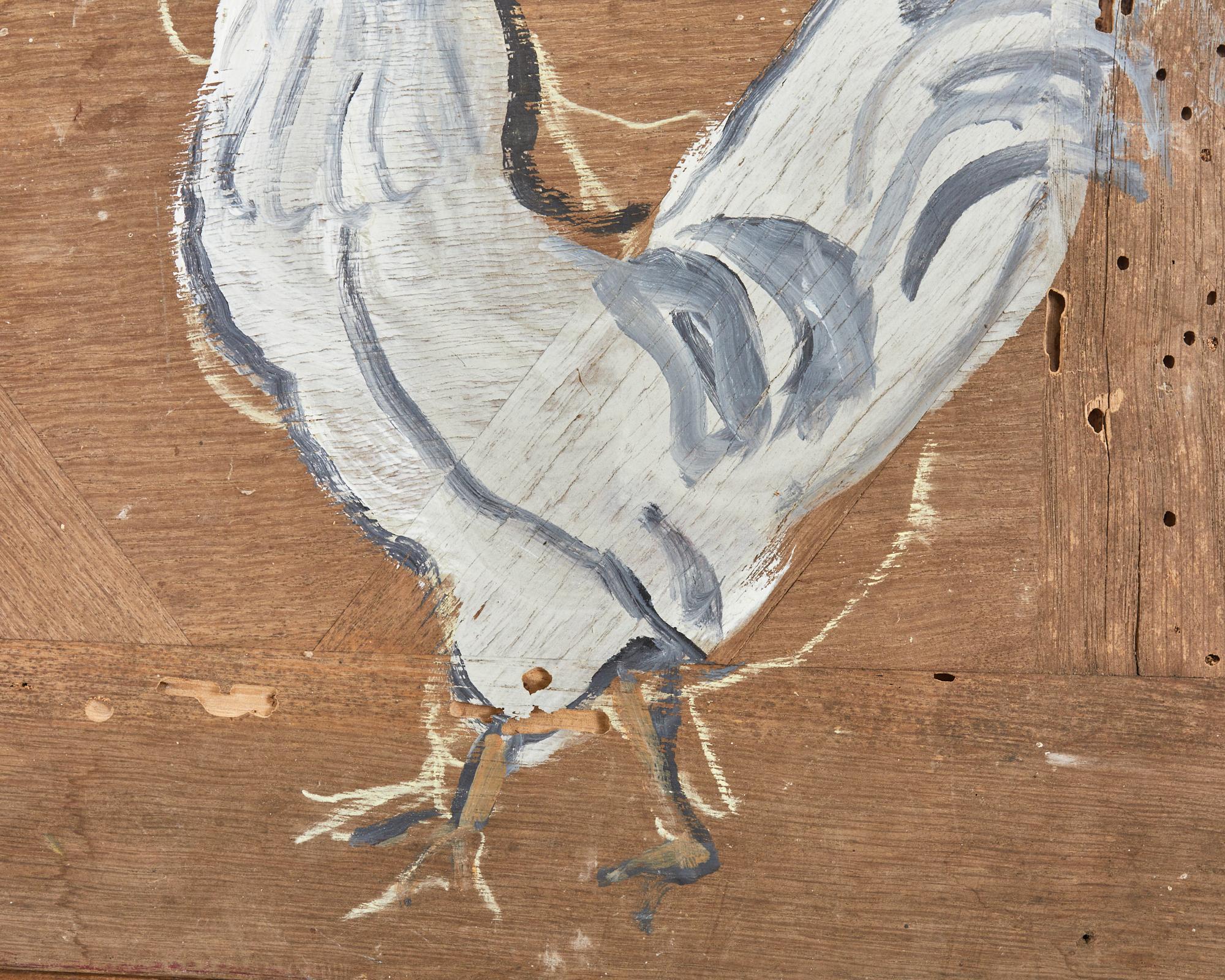 Folk Art Painted Country French Chicken on Oak by Ira Yeager 2