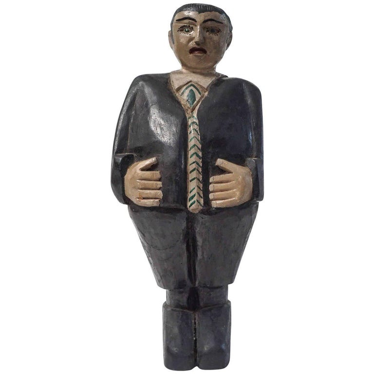 Folk Art Painted Man Wooden Sculpture For Sale at 1stdibs