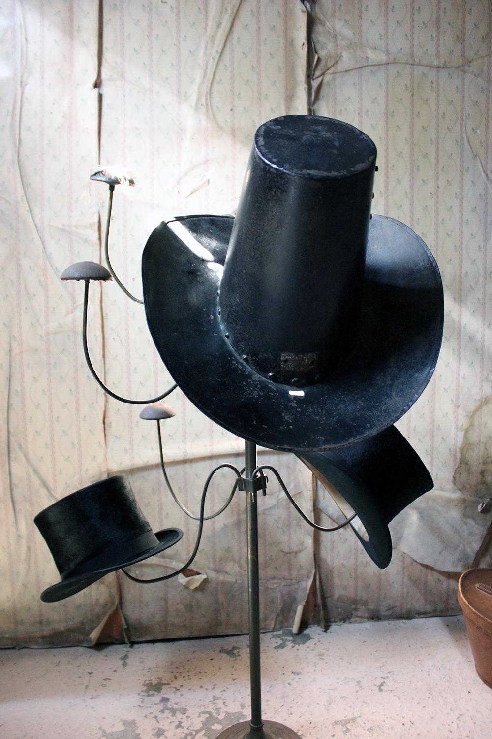 Folk Art Painted Metal Milliners Top Hat Trade Sign Annie Gold circa 1890 London For Sale 9