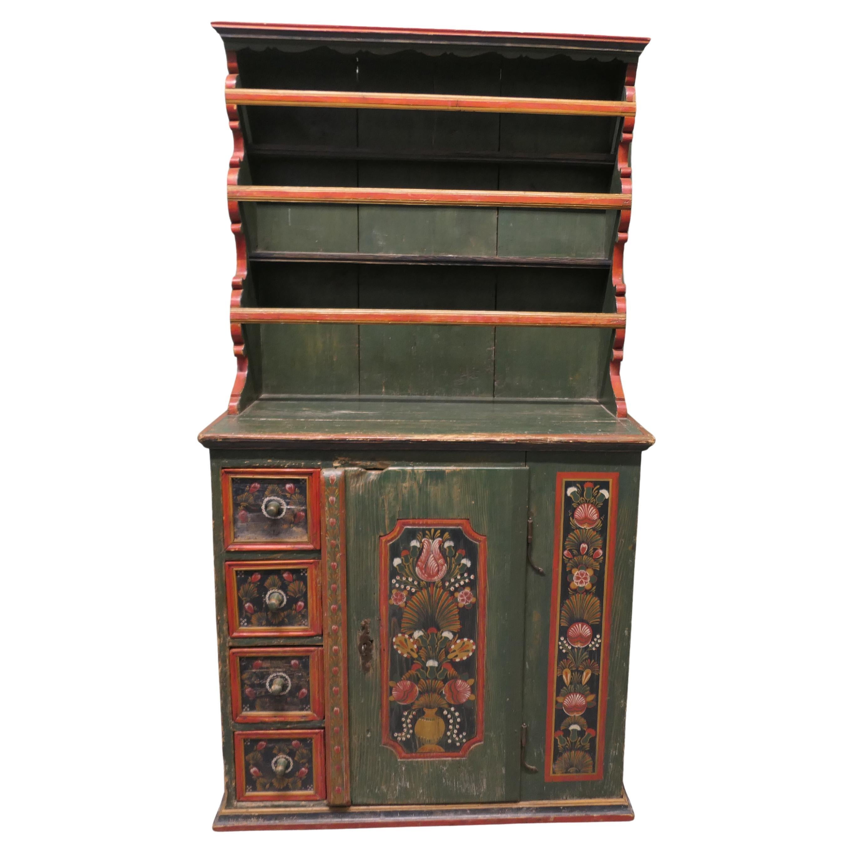 Folk Art Painted Pine Farmhouse Alpine Dresser Original Hand Made and Painted