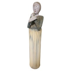 Folk Art Painted Plaster Figurative Sculpture on Column, D. 1983