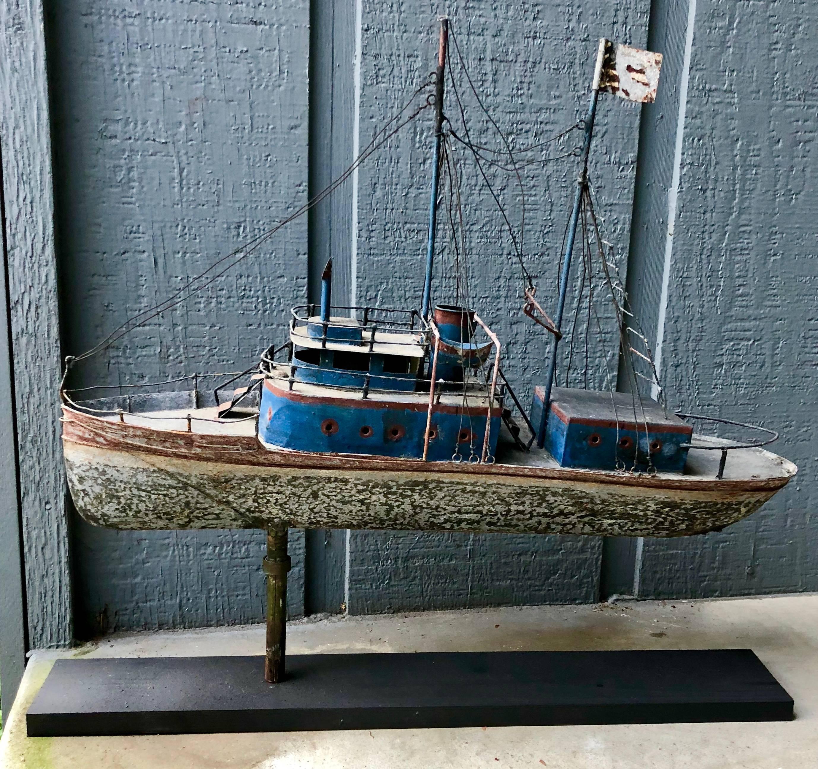 Early 20th Century Folk Art Painted Tin American Ship Weathervane