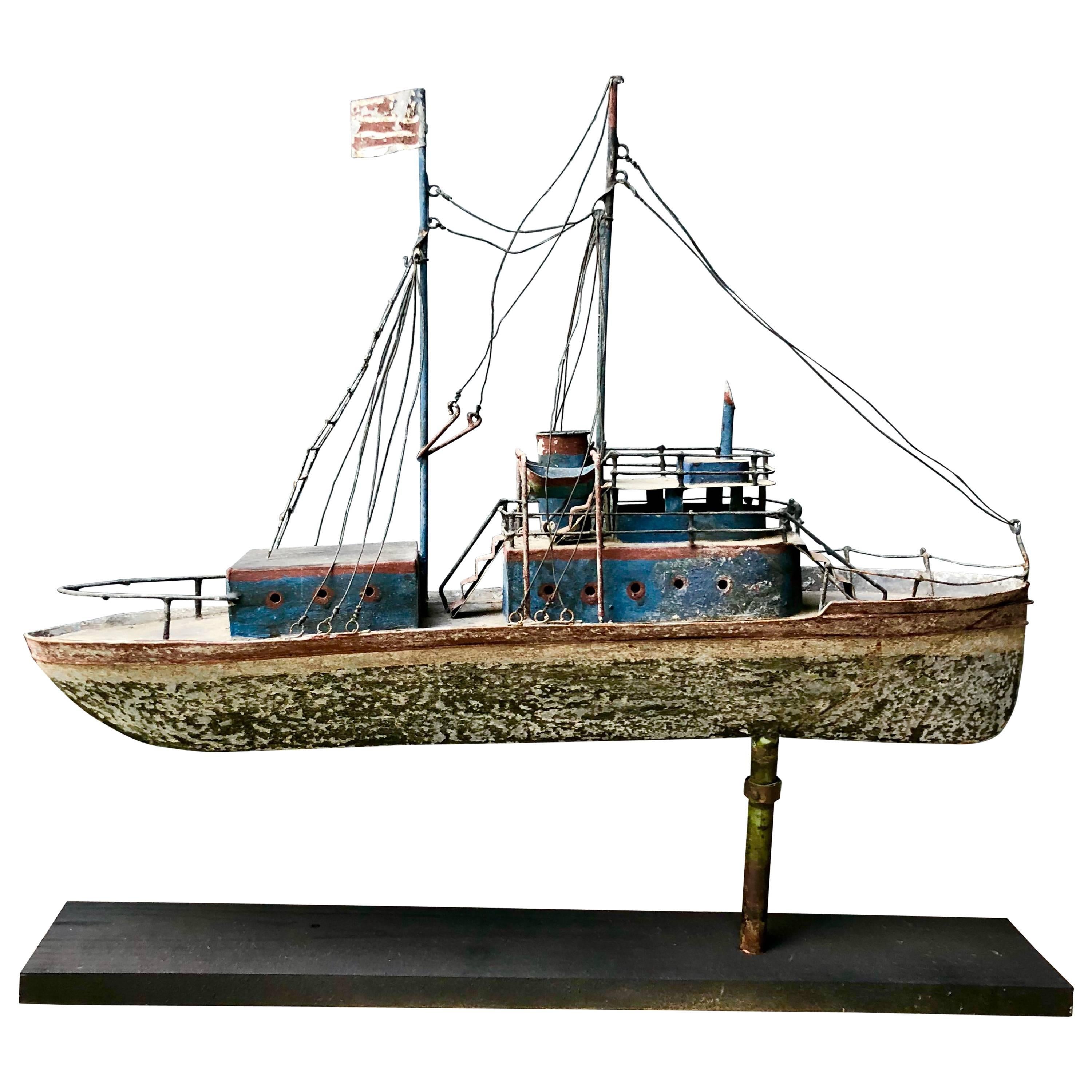 Folk Art Painted Tin American Ship Weathervane