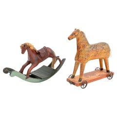 Folk Art Painted Wood Pferd Spielzeug, 2