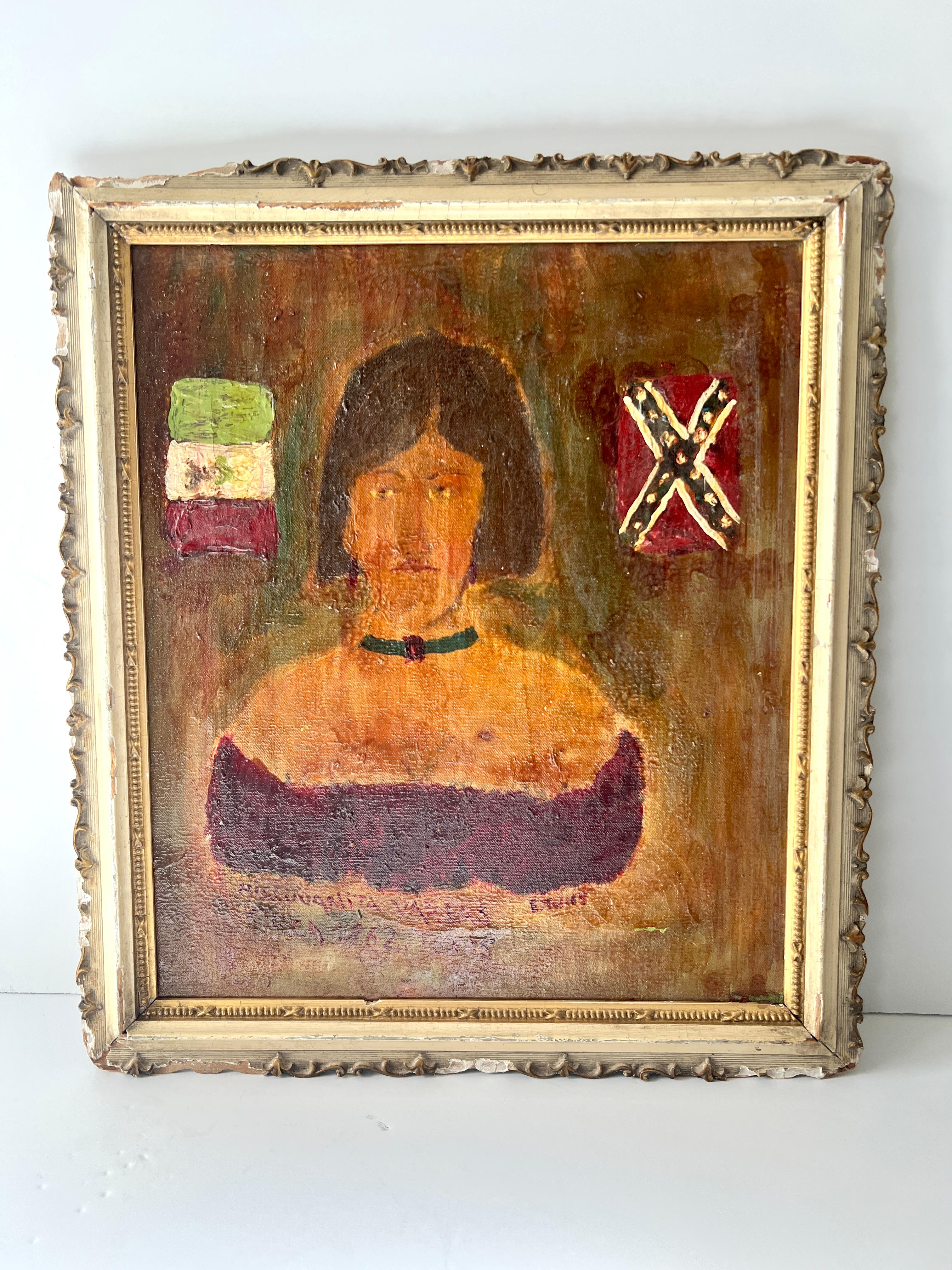Patinato Pittura folkloristica di un artista latino, Elias Telles in vendita