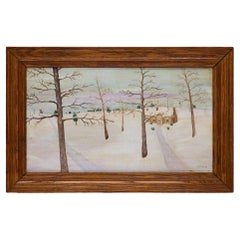 Folk Art Painting of a Winter Landscape, American