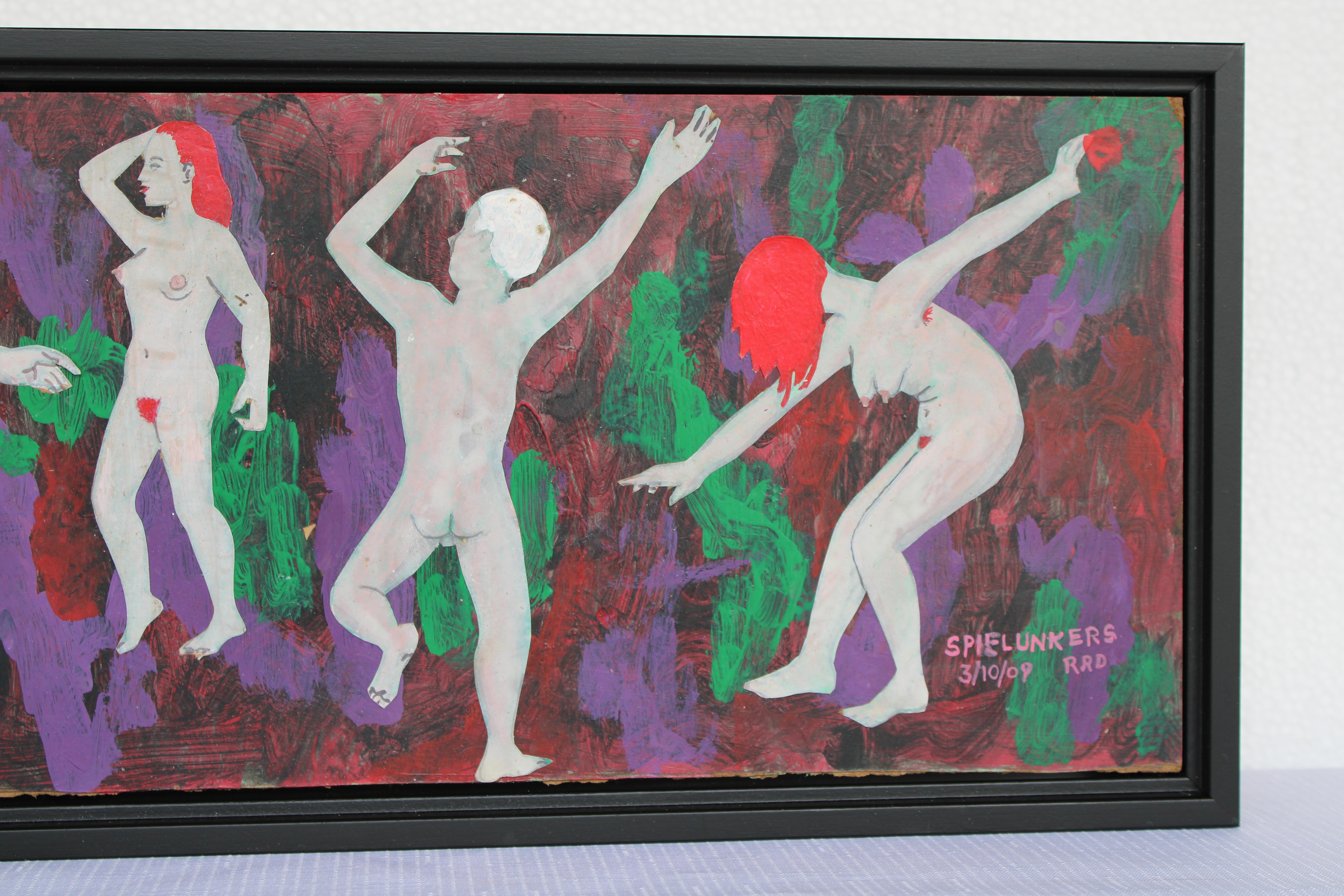 Outsider Art Painting titled Spielunkers, 3/10/09 RRD In Good Condition For Sale In Palm Springs, CA