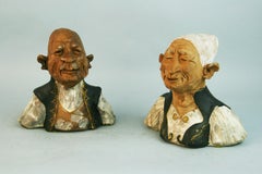 Folk Art Pair Eastern European Terracotta Sculptures 1920's
