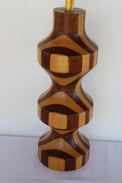 Folk Art Parquetry Carved Wood Lamp