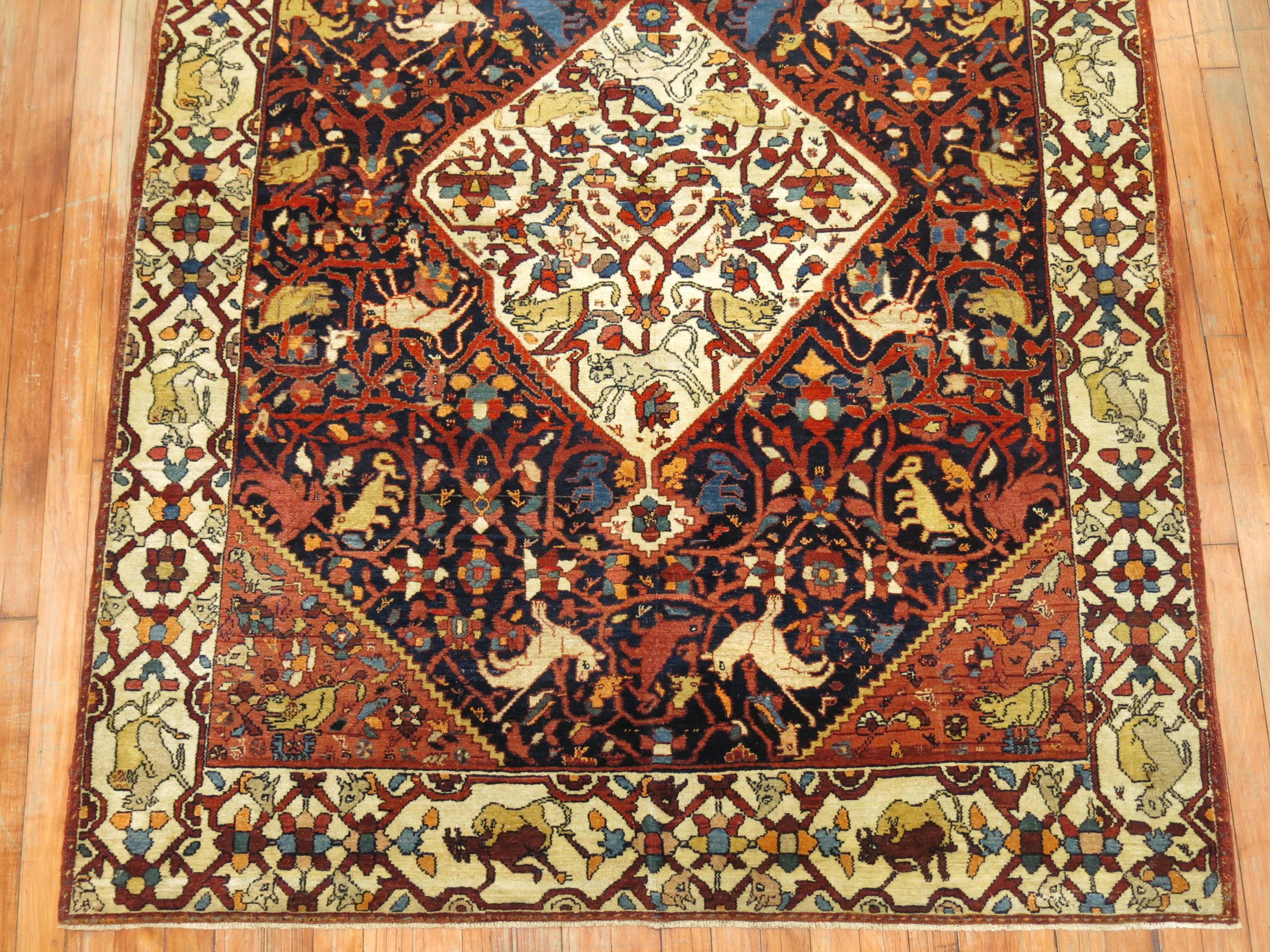 Hand-Woven Folk Art Persian Malayer Animal Rug
