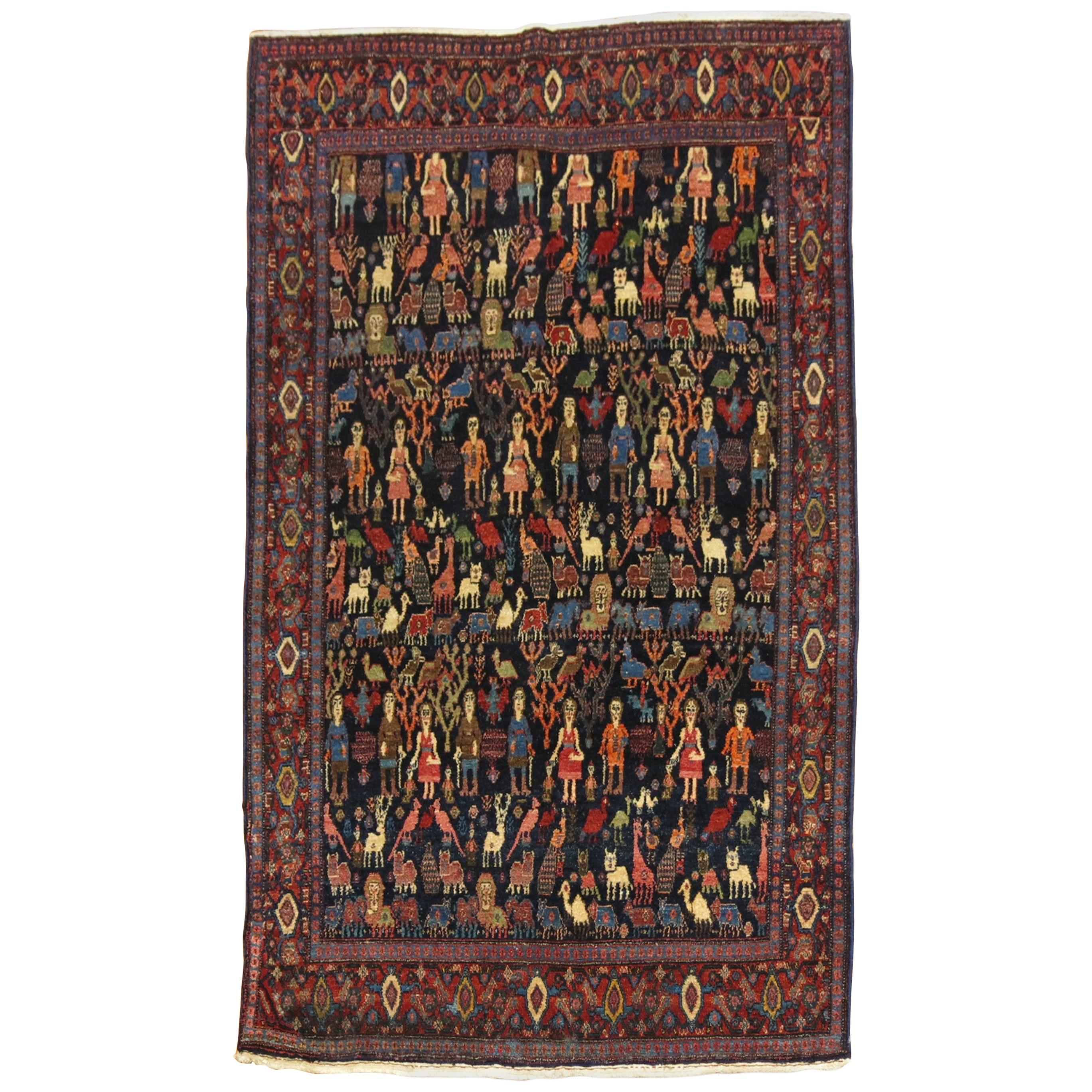  Human and Animal Persian Senneh Pictorial Rug