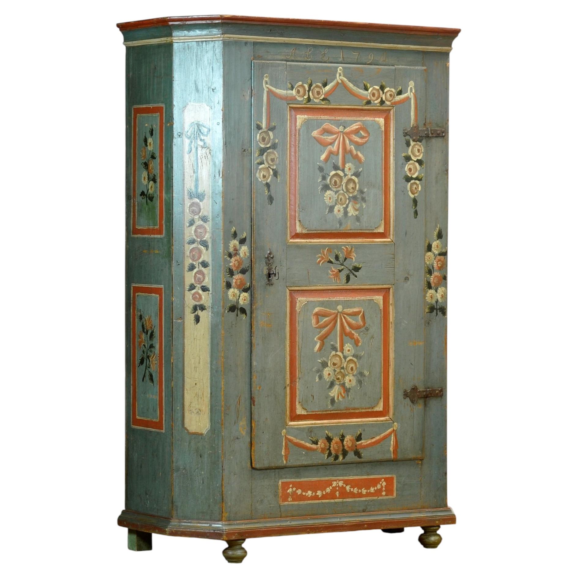 Armadio da sposa in pino Folk Art, datato 1794