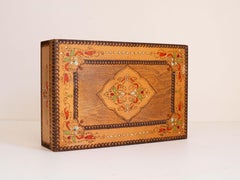 Portagioie polacco in legno in stile folk - Dipinto a mano con decorazioni pirografiche - Anni '30