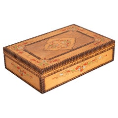 Portagioie polacco in legno in stile folk - Dipinto a mano con decorazioni pirografiche - Anni '30