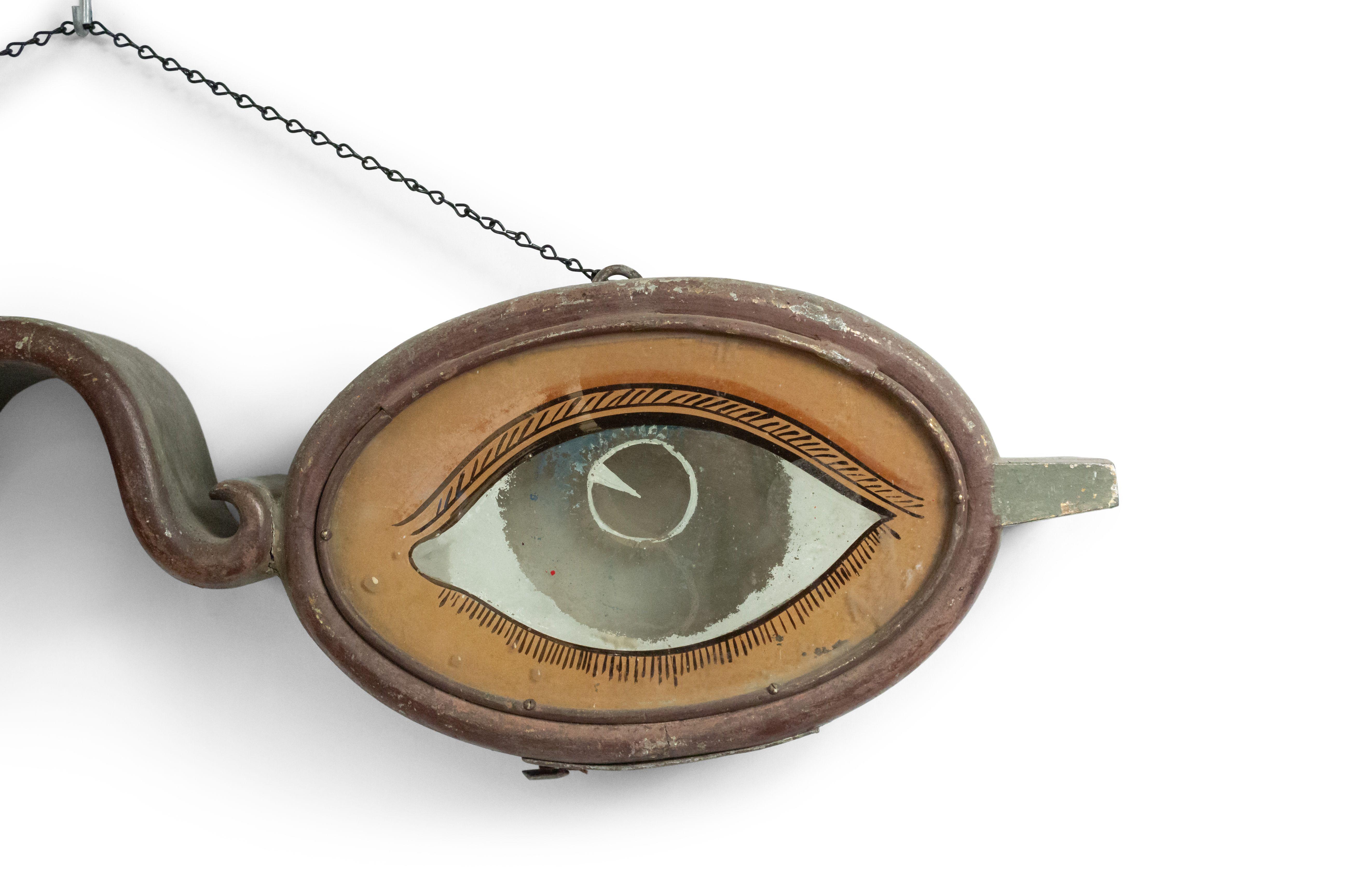 Folk Art Polychrome Tole and Glass Optometrist Trade Sign at 1stDibs