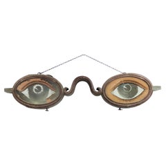 Folk Art Polychrome Tole and Glass Optometrist Trade Sign