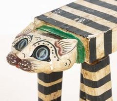 Folk Art Polychromed Double Cat Head Stool