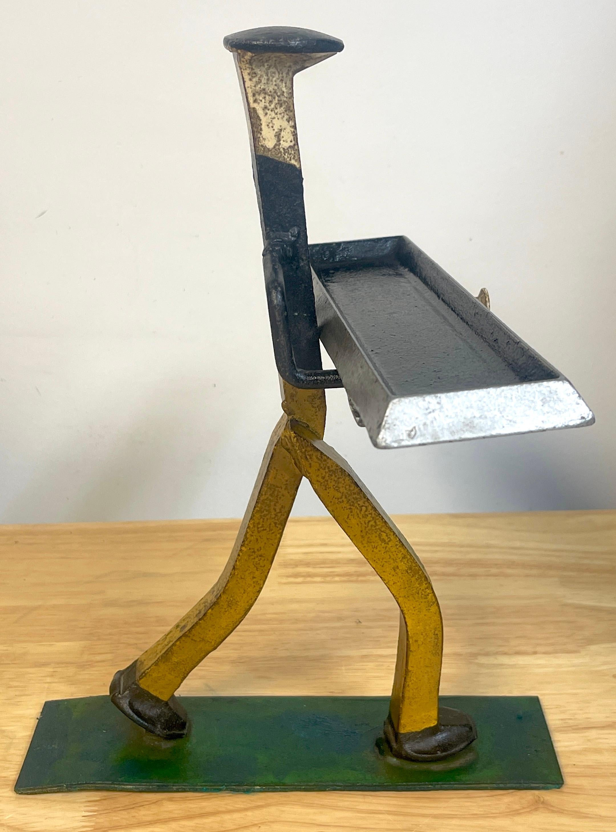 Folk Art Polychromed Iron Construction Worker Card Holder/ Vide-Poche In Good Condition For Sale In West Palm Beach, FL