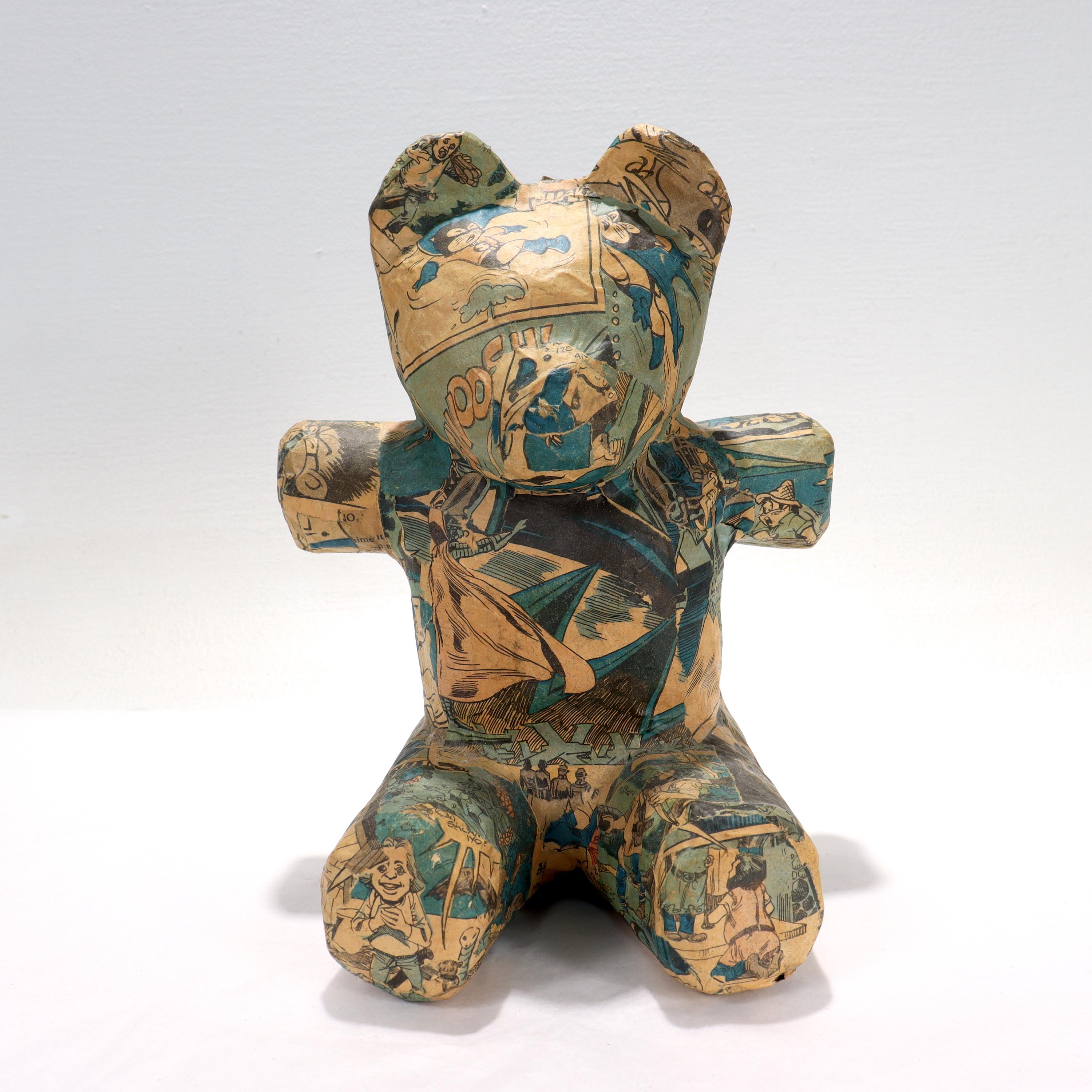 Folk Art / Pop-Art Comic Strip Papier Mache Teddy Bear Sculpture In Good Condition For Sale In Philadelphia, PA