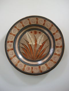 Folk Art Pottery Charger - Hand Painted Flowers & Swirls - Mexico - Circa 1980's