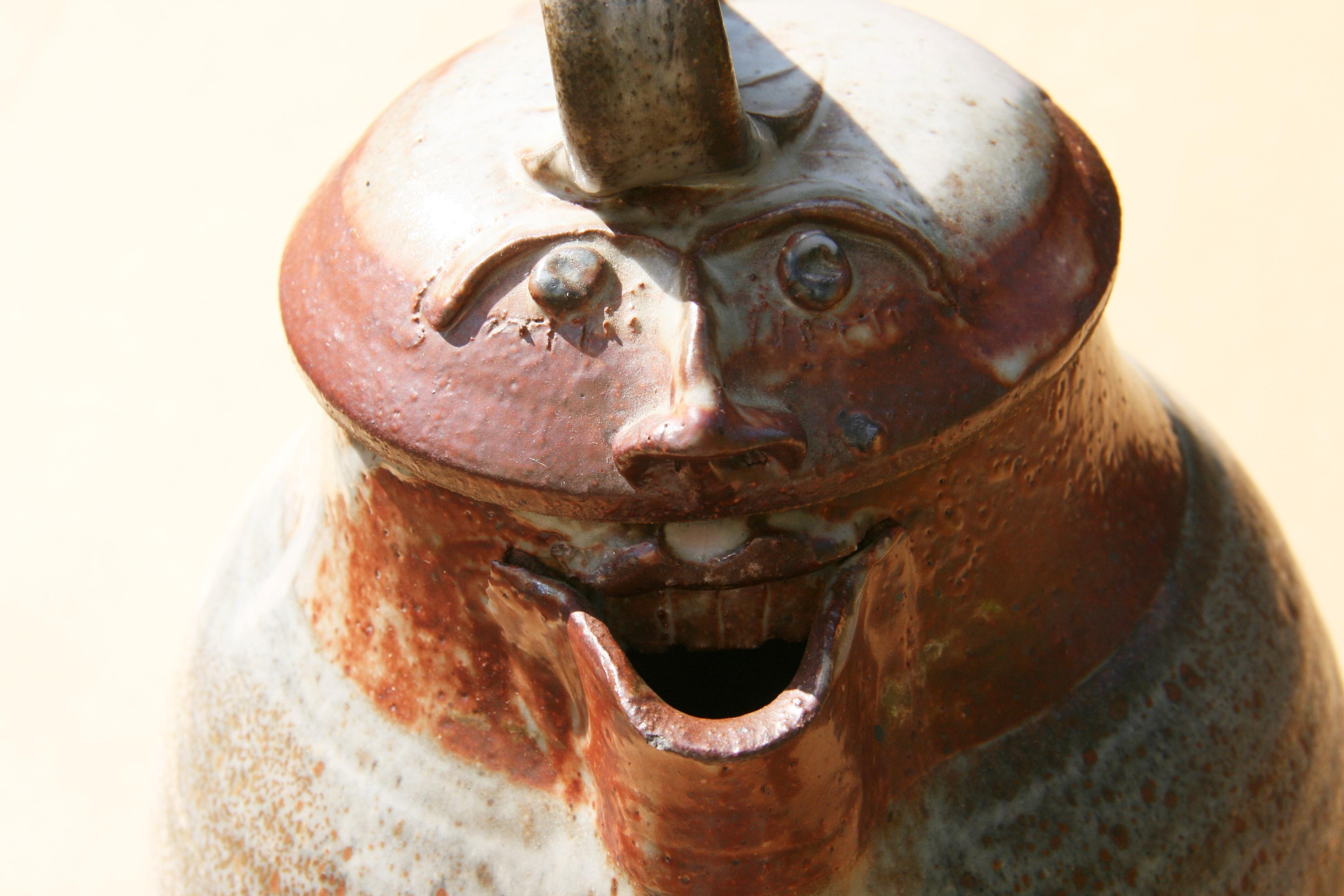 Folk Art Pottery Figural  Jug / Pitcher In Good Condition For Sale In Douglas Manor, NY