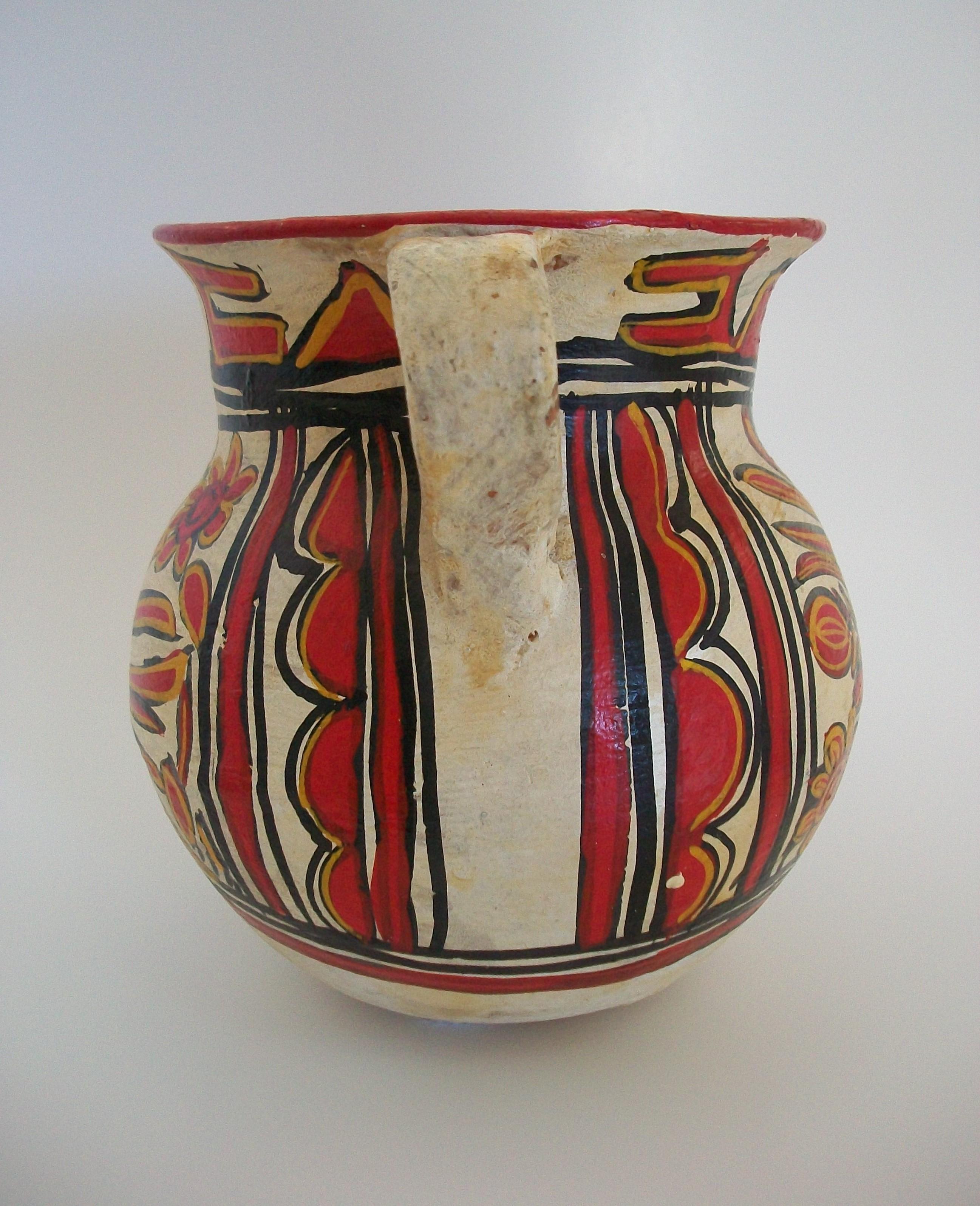 Volkskunst-Krug aus Keramik – handbemalte Vögel und Blumen – Mexiko – ca. 1920er Jahre im Angebot 3