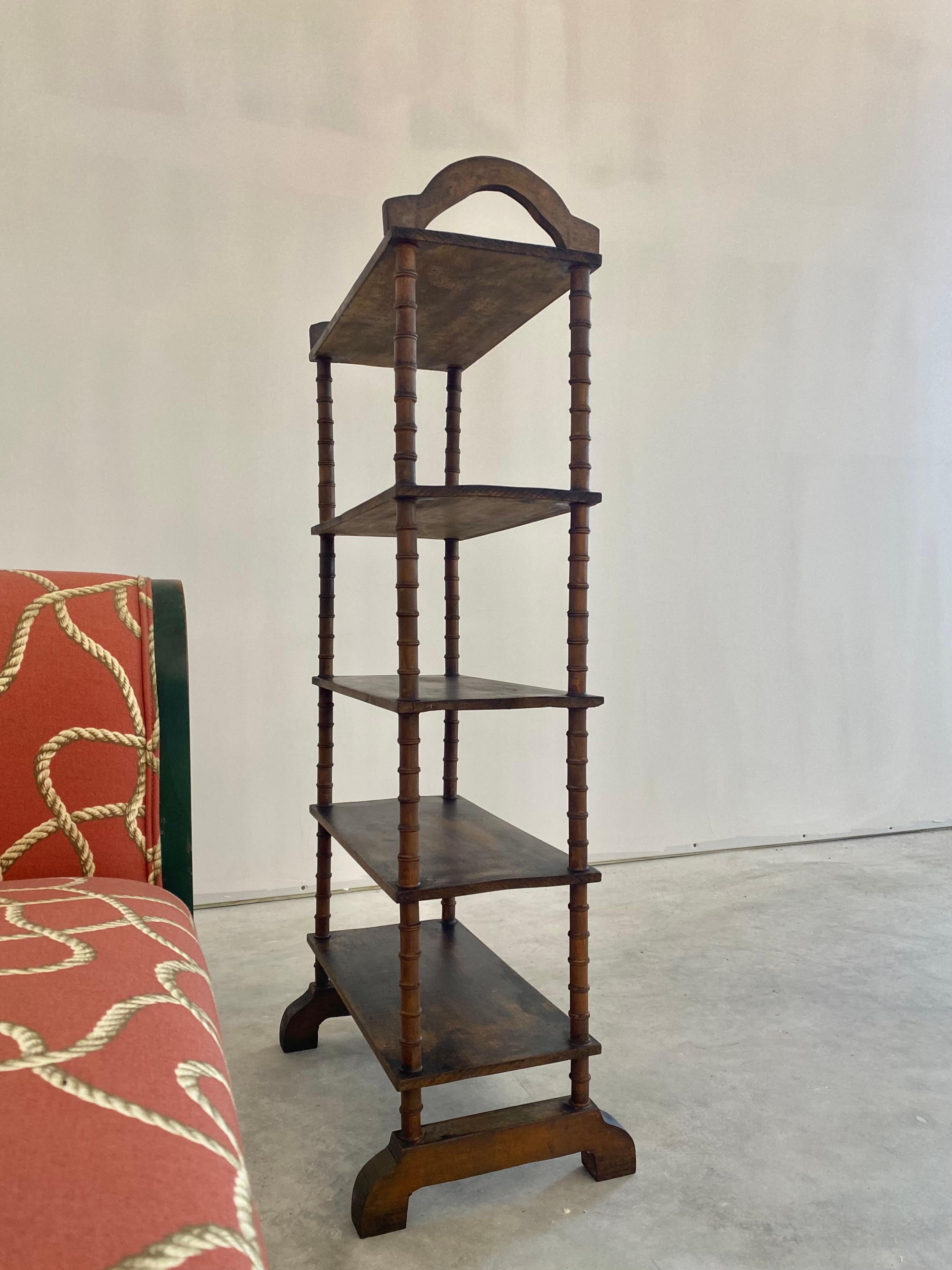 Hand-Carved Folk Art Primitive Spool Shelf For Sale