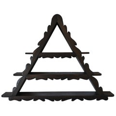 Folk Art Pyramid Wall Shelf in Stained Pine Wood, Denmark 1960s