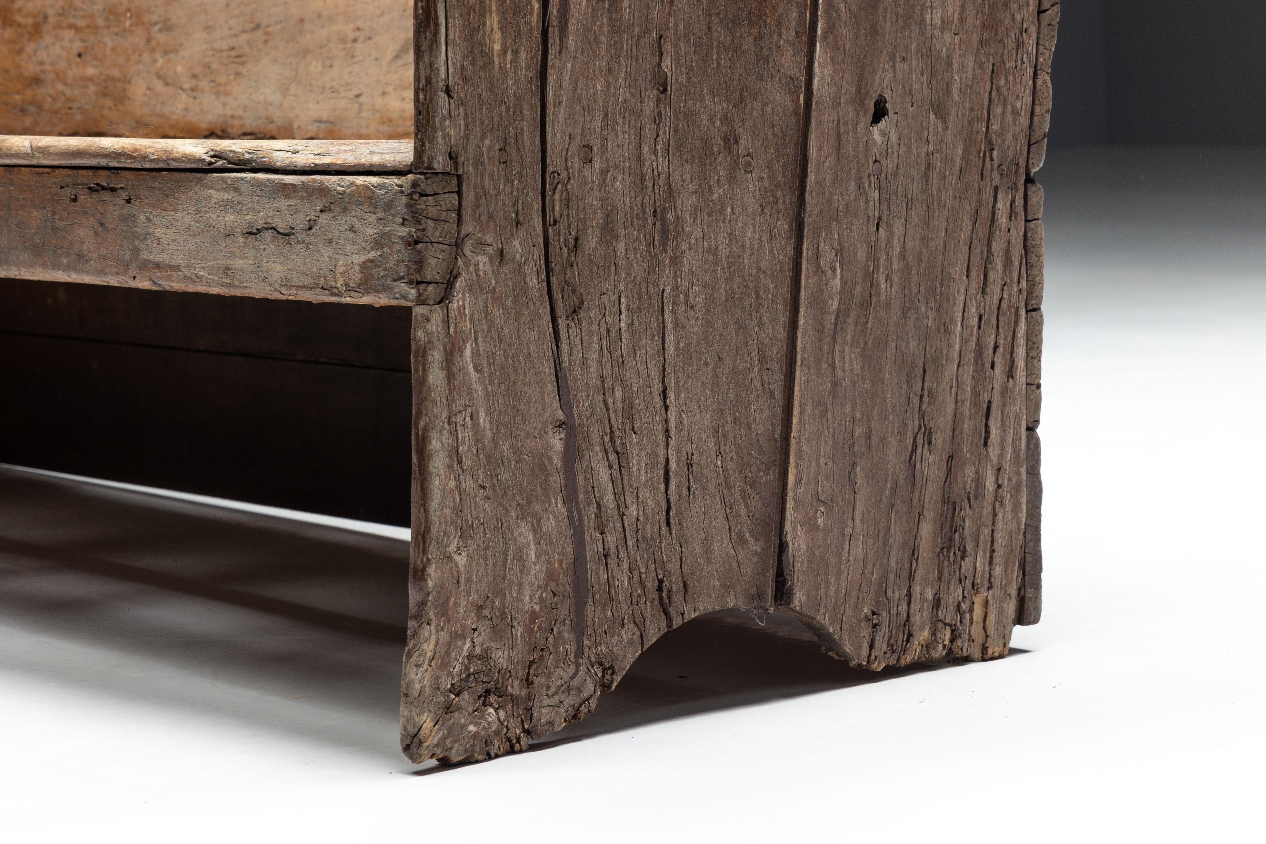 Rustic Folk Art Pyrenean Bench, France, 19th Century