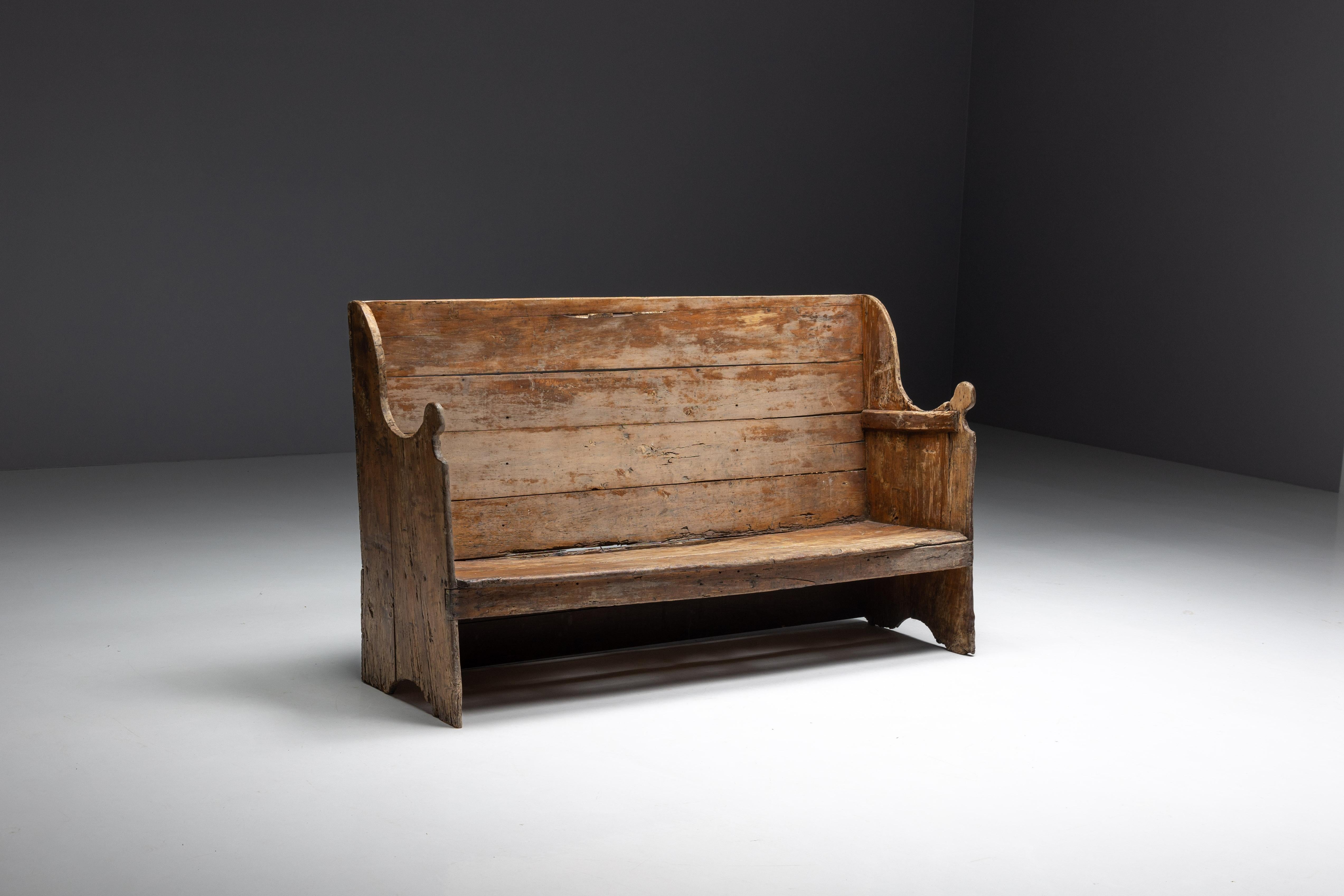 French Folk Art Pyrenean Bench, France, 19th Century