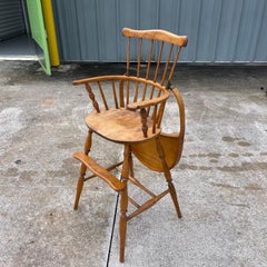 Folk Art Quilted Maple Windsor Slat Back Style Wood High Chair for Baby or Child