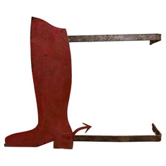 Folk Art Red Painted Boot Advertising Trade Sign with Spur