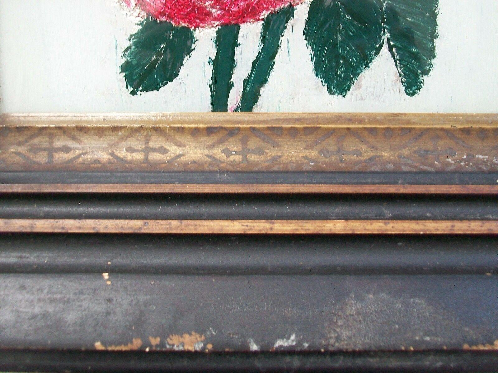 Cuadro de oropel de vidrio invertido de arte popular - Marco original - EE.UU. - Circa 1850's en venta 1