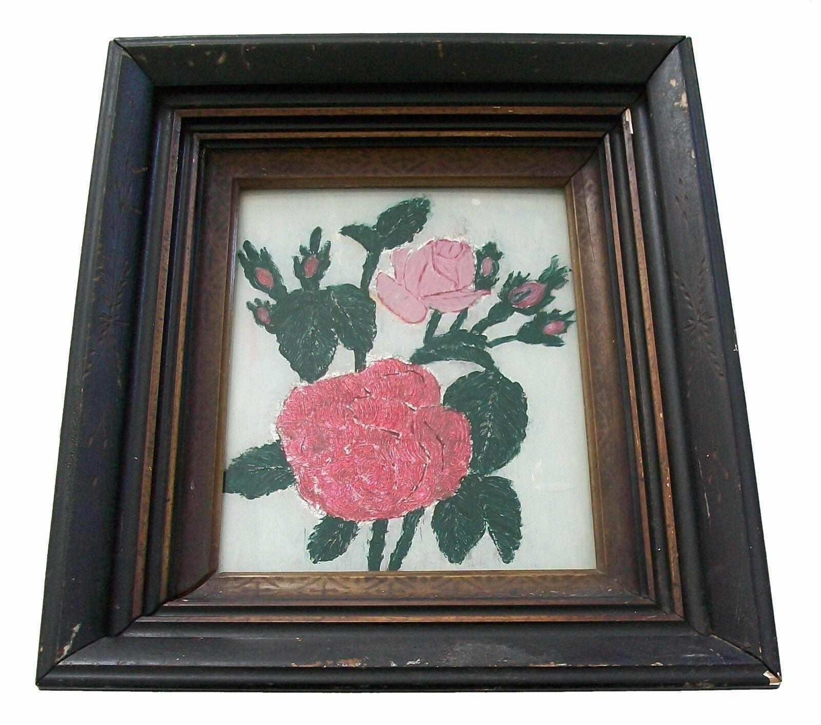 Folk Art Reverse Glass Tinsel Painting - Original Frame - U.S. - Circa 1850's In Good Condition For Sale In Chatham, ON