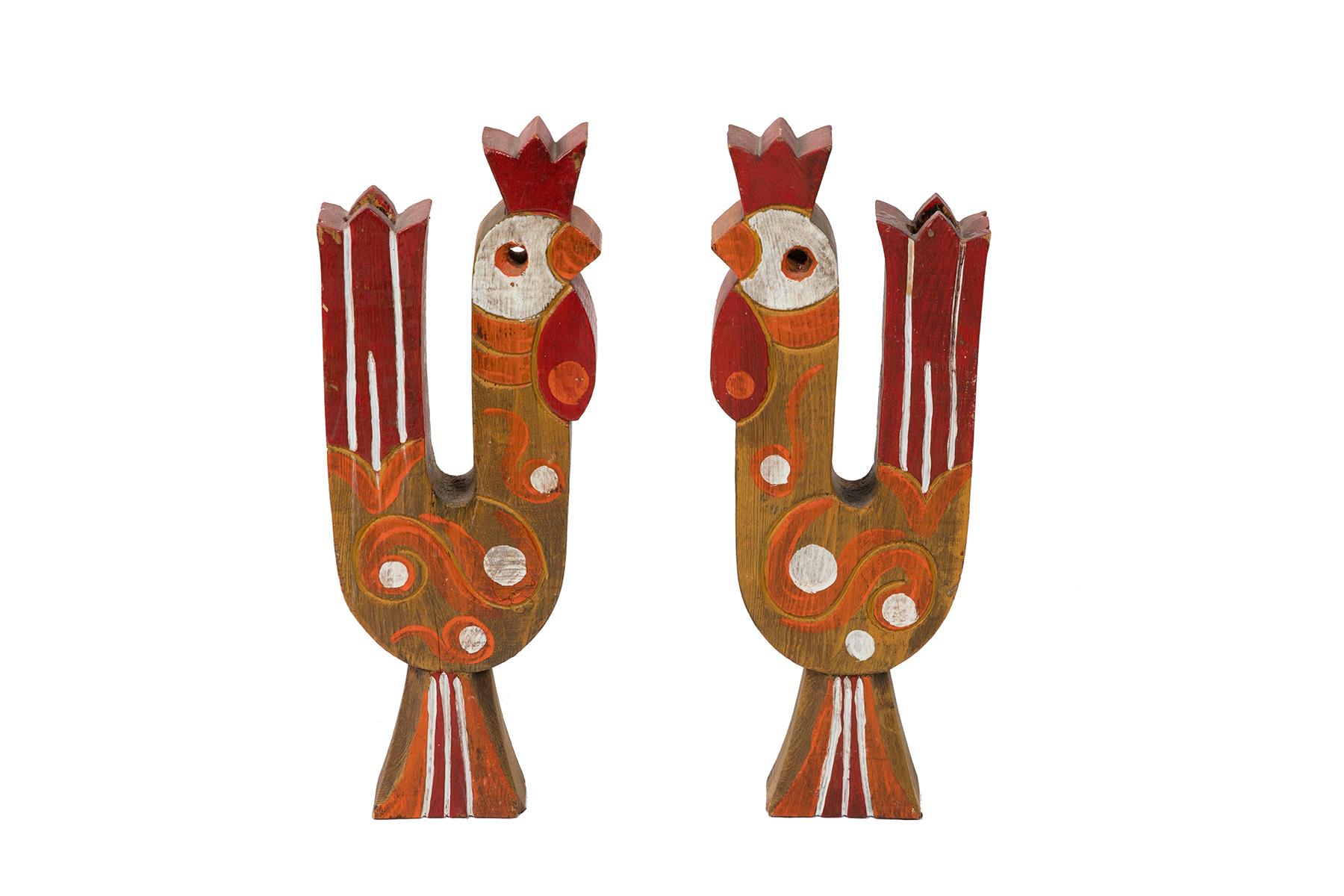 Pair of wonderful folk art candle holders from Mexico circa late 1960's. wonderful color and presence to these. Price listed is for the pair.