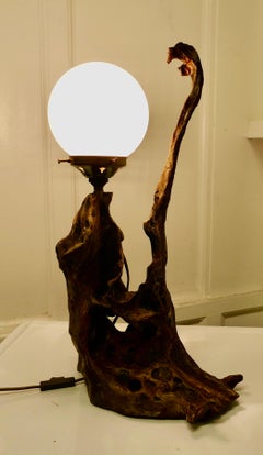 Folk Art Root Carved Table Lamp