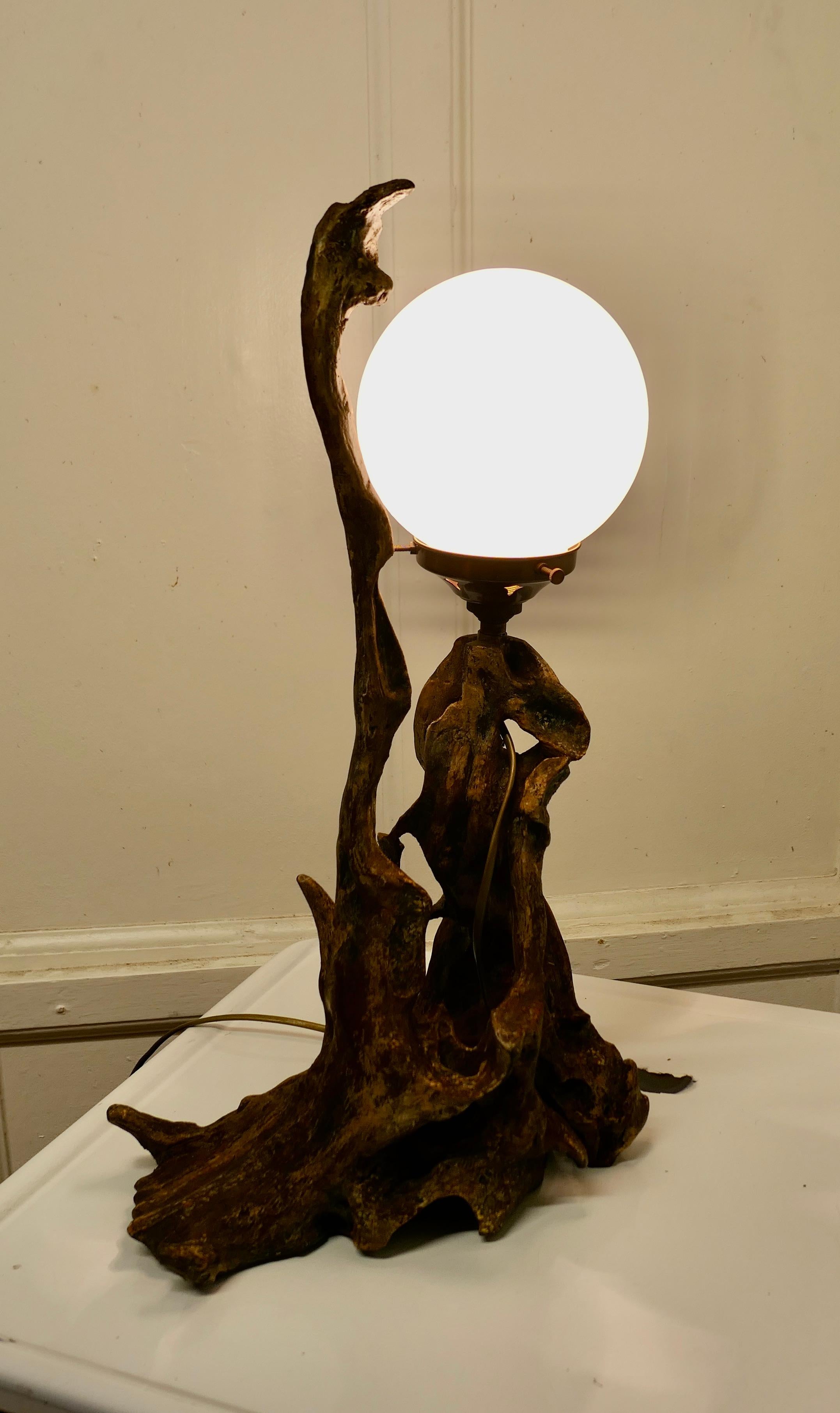 Folk Art Root Carved Table Lamp In Good Condition For Sale In Chillerton, Isle of Wight