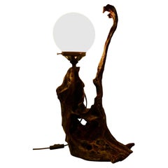 Folk Art Root Carved Table Lamp